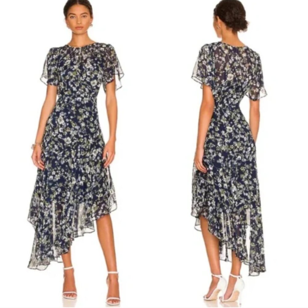 ASTR The Label Asymmetrical Flutter Sleeve Floral Maxi Dress Size Large
